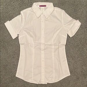 Unique Vintage 1960s White Collared Short Sleeve Button Up Blouse